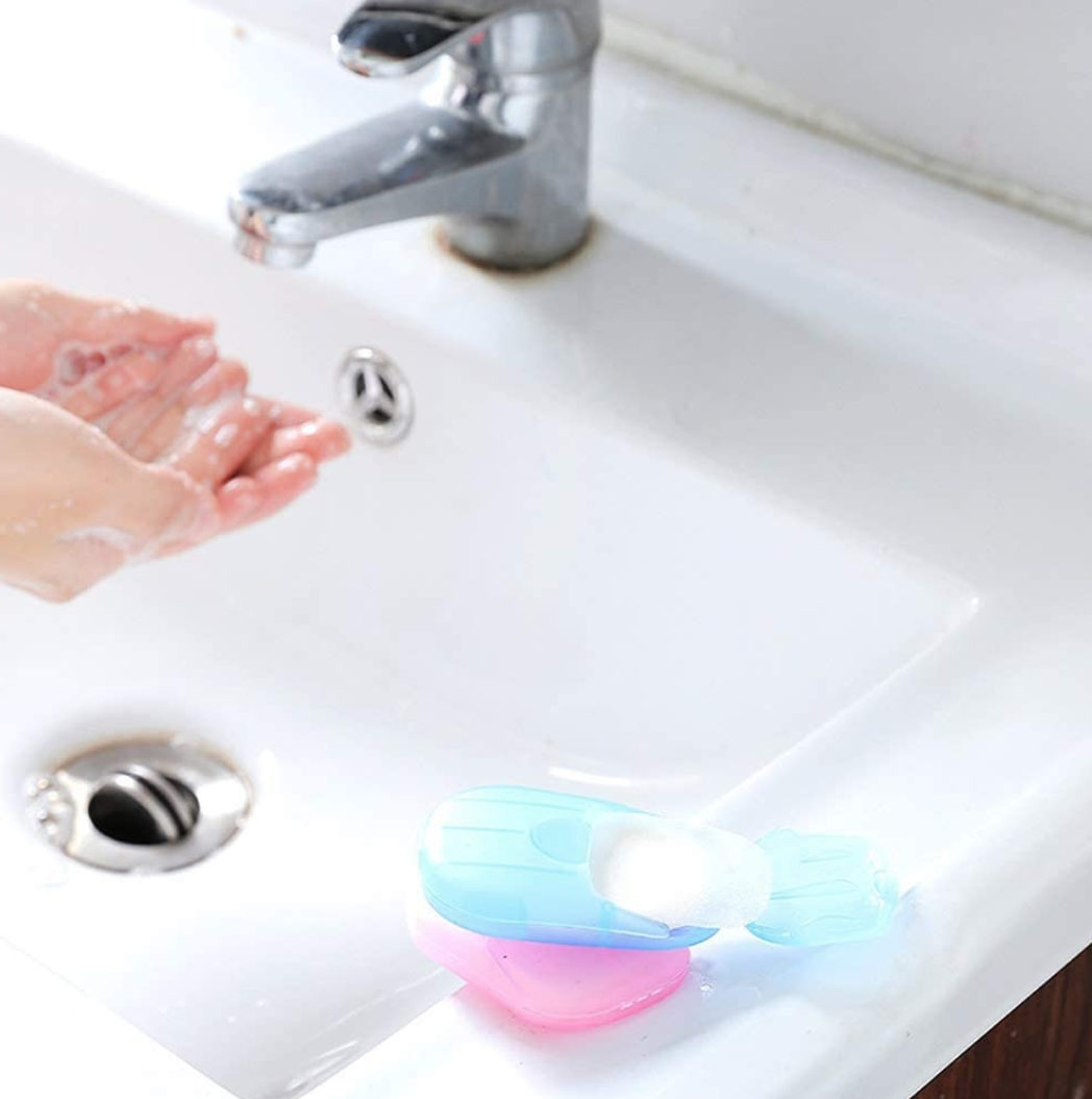 hand washing with pretty organic scented soaps