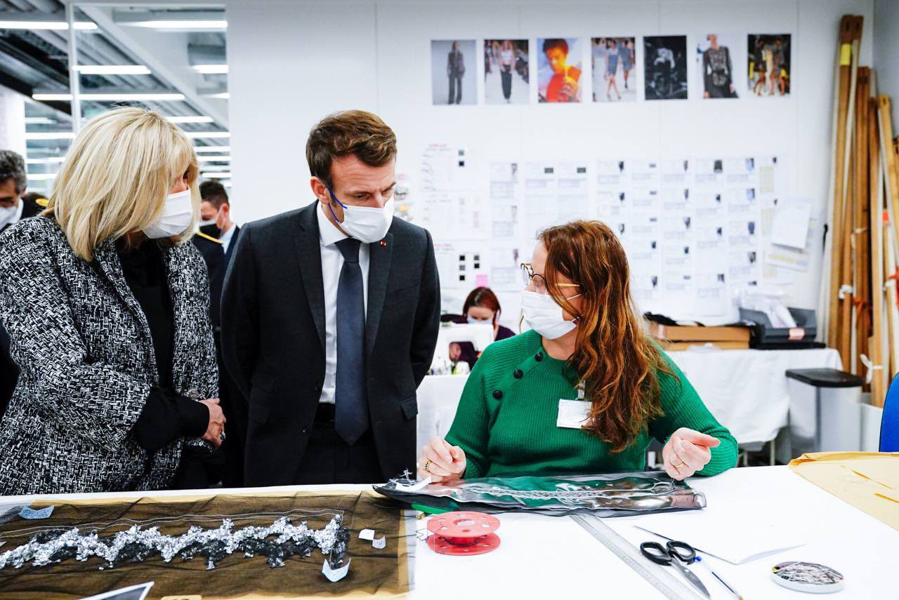President of France, Emmanuel Macron And His Wife Brigitte Macron Inaugurate Chanel's Atelier Complex Le19M