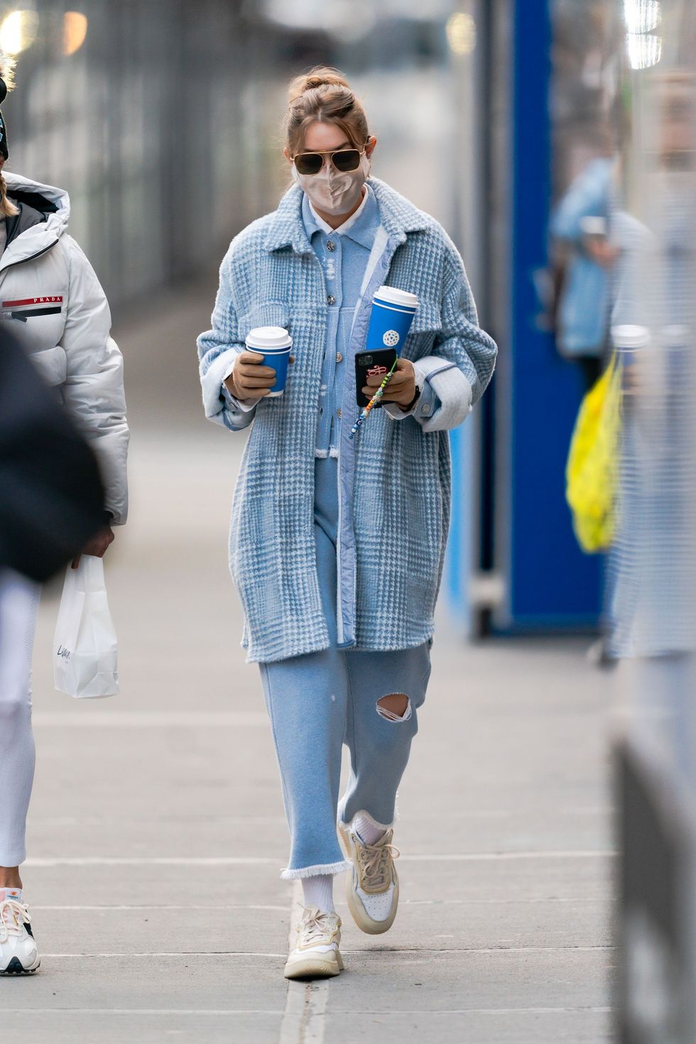 Gigi Hadid takes the streets in blue.