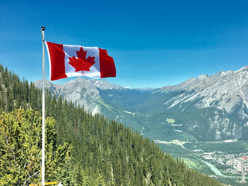 the canadina flag amongst a green canadian background