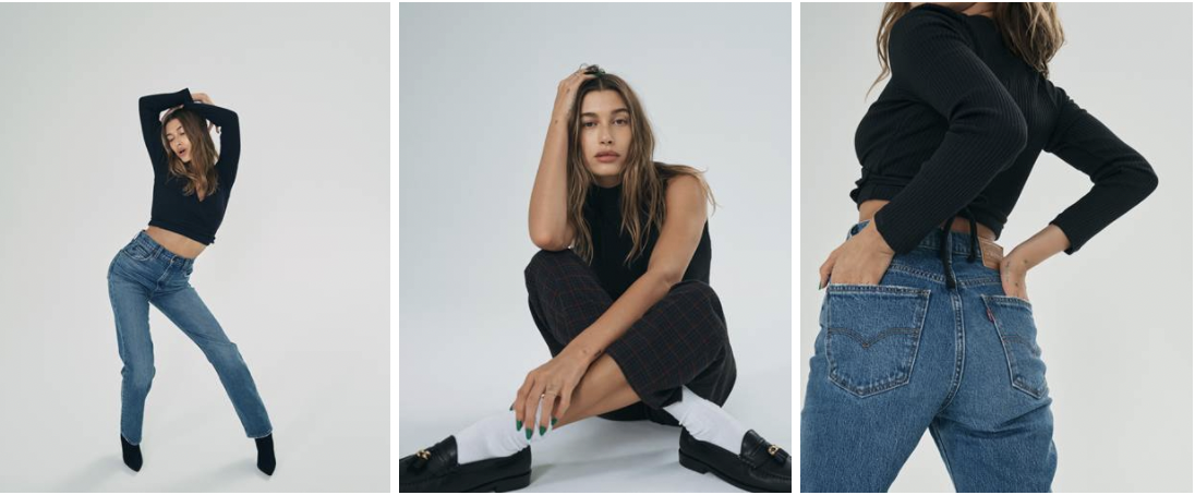 Hailey Bieber: Levi's® Holiday 2021 new '70s High Rise and Math Club Slack -