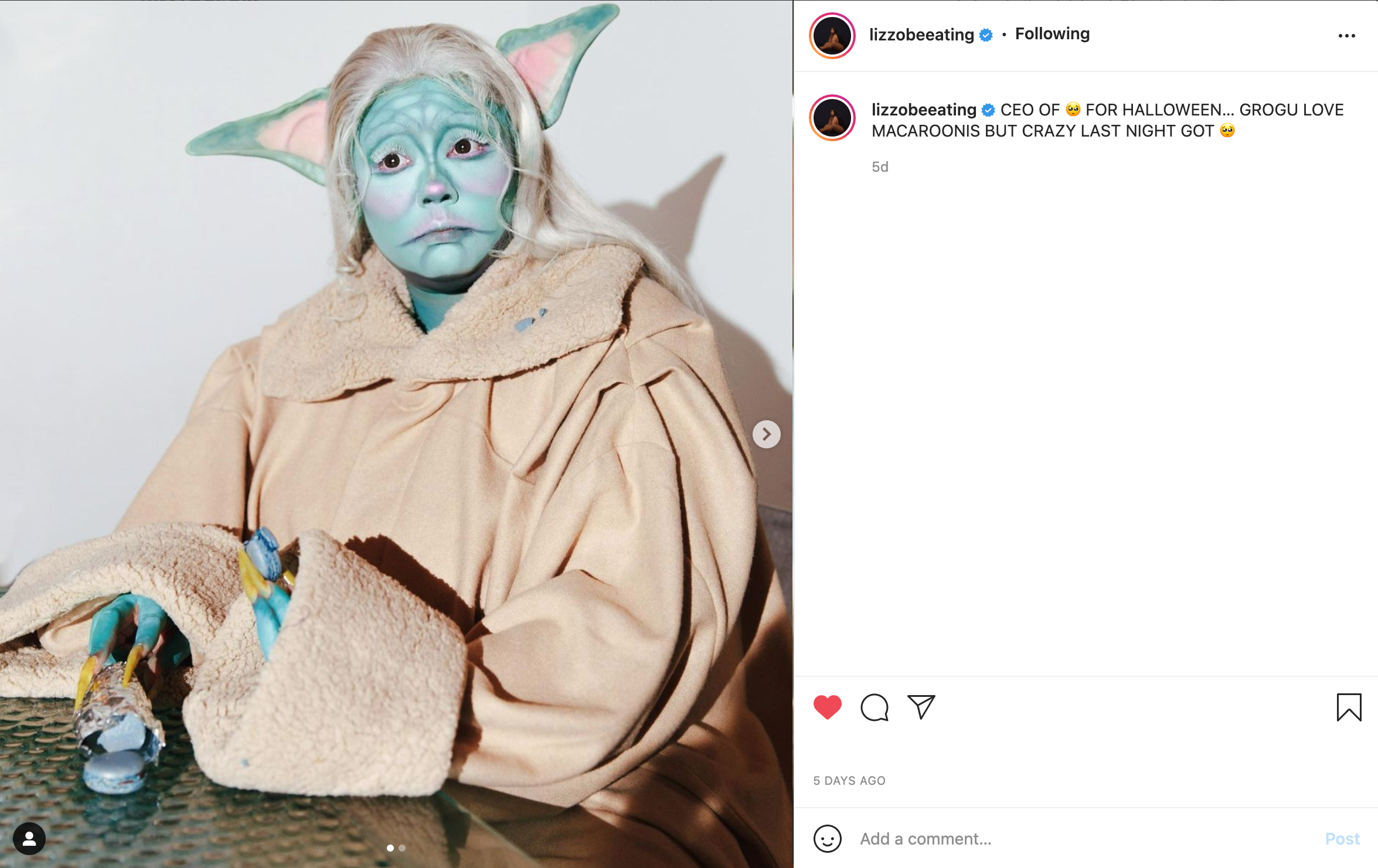 Lizzo Won This Year’s Halloween celebrity dressed as baby yoda