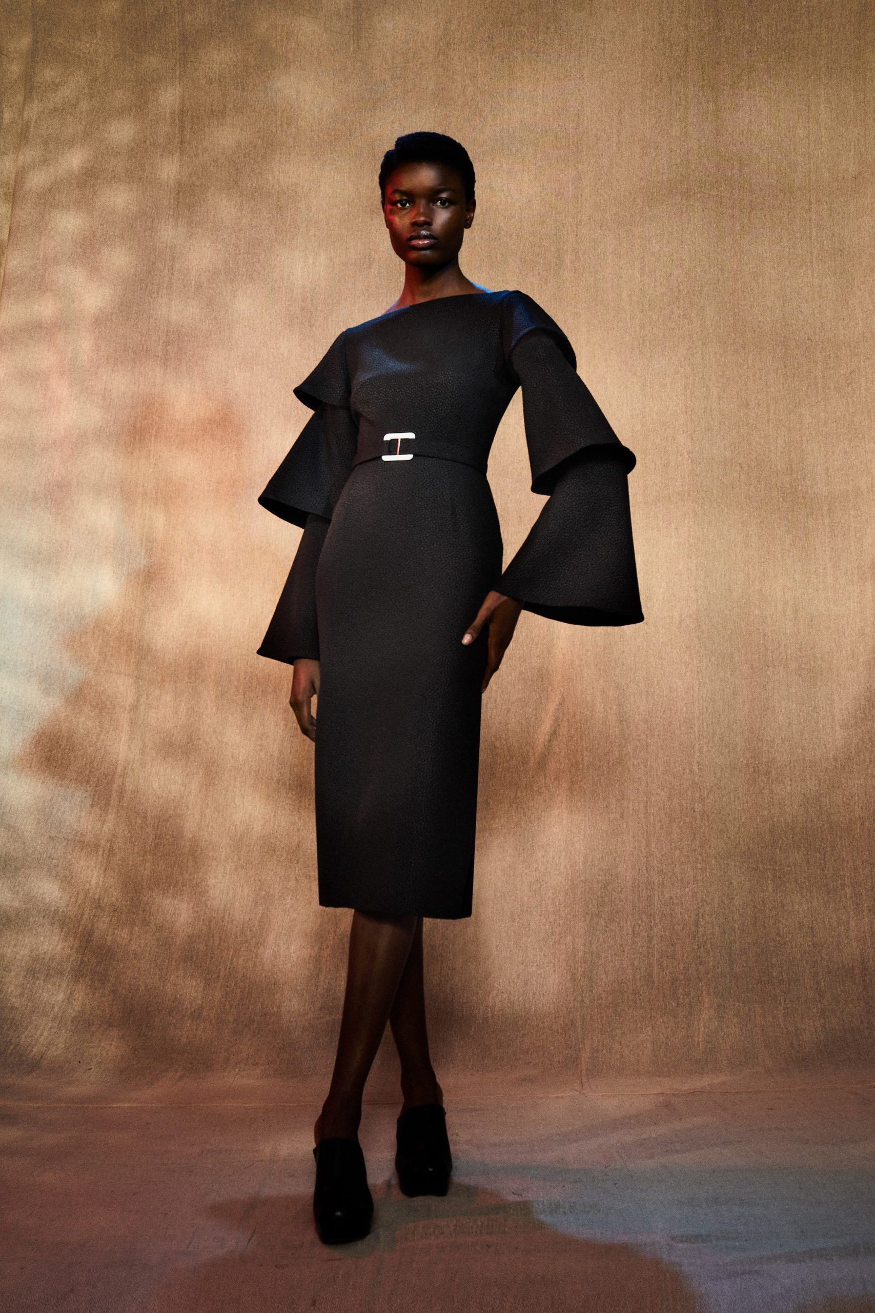 A model wears look 10 from Edeline Lee's A/W 2022 collection