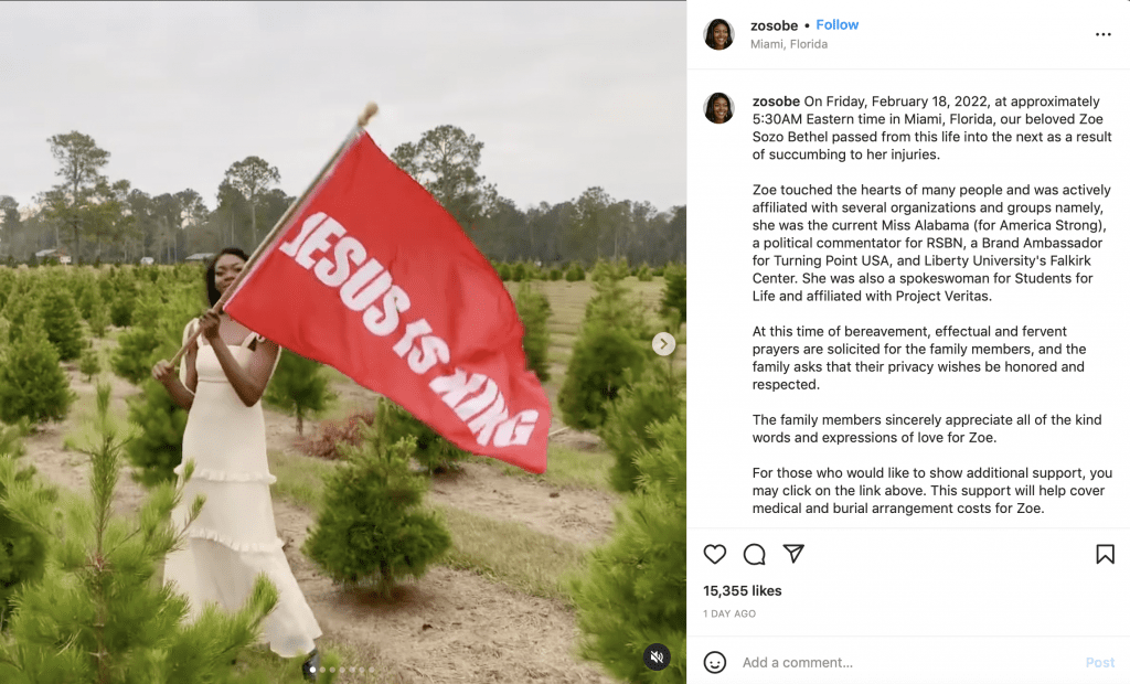 Miss Alabama Zoe Sozo Bethel Dies After Fatal Accident