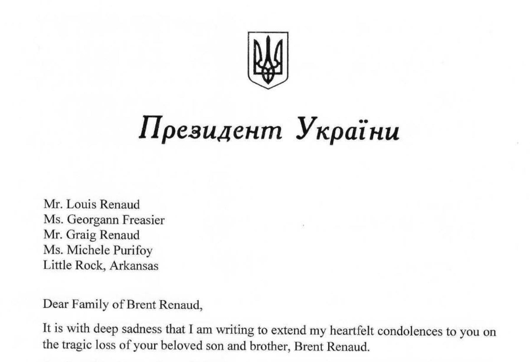 Ukraine President Sends Letter to Family of Deceased American Journalist