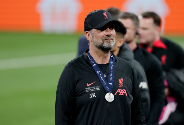 Liverpool manager Jurgen Klopp with the silver medal. 