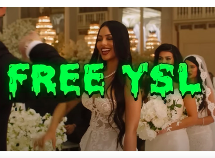 "FREE YSL" in bold green slime font