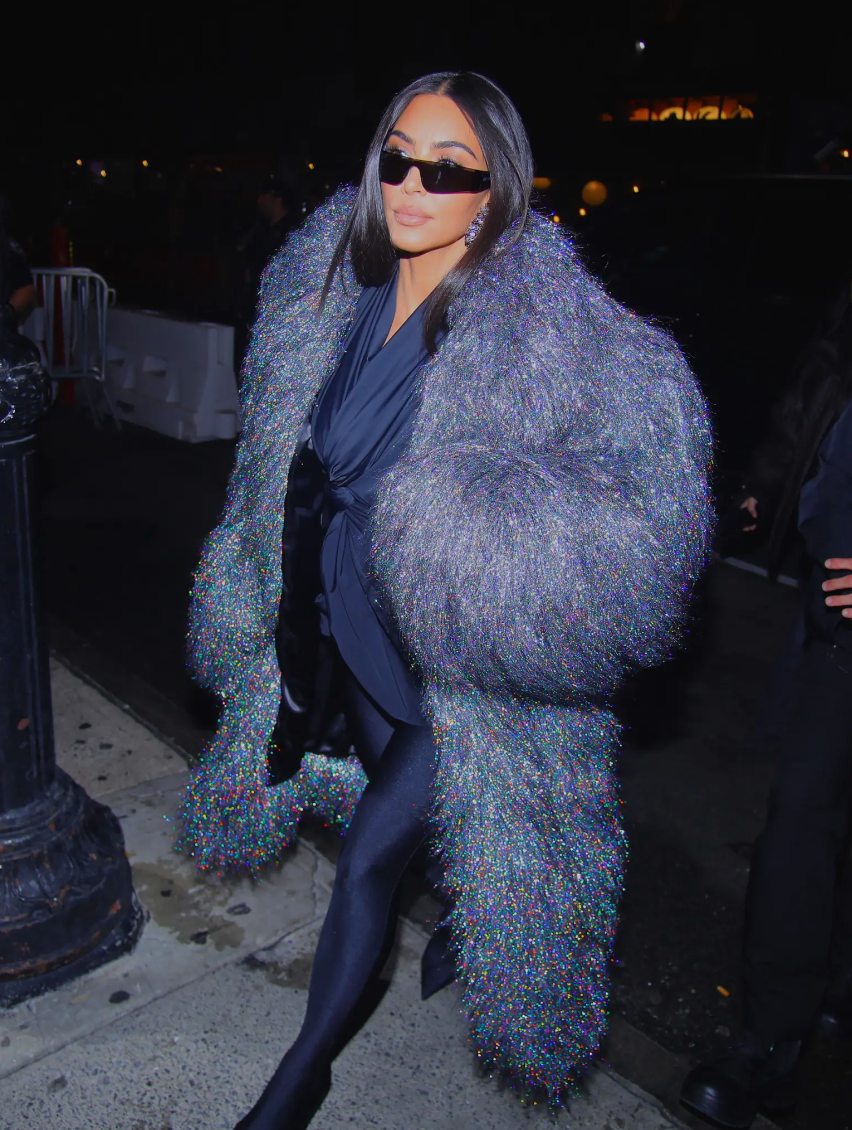 Kim Kardashian wearing oversized Balenciaga jacket in New York City.