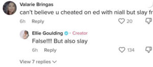 Ellie Goulding shuts down TikTok comment.
