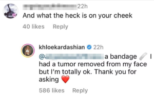 Khloe Kardashian response to Instagram comment.