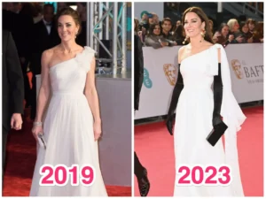 A comparison of Kate Middleton's dress from 2019 and 2023