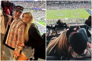 Chase Stokes and Kelsea Ballerini on a football game