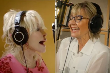 Dolly Parton and Olivia Newton-John singing