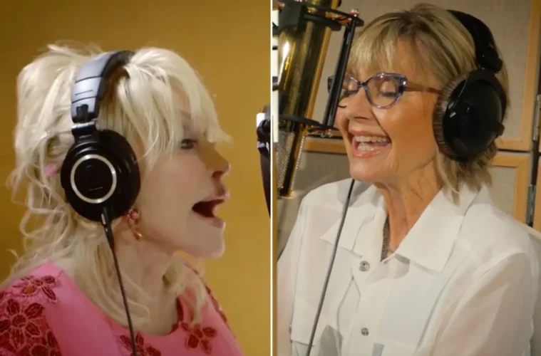 Dolly Parton and Olivia Newton-John singing