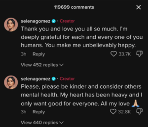 Selena Gomez asks fans on TikTok to be kinder.