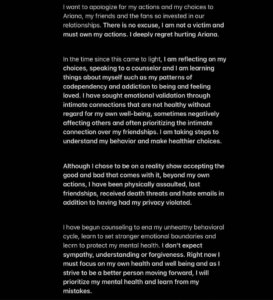 Raquel Leviss apologizes to Ariana Madix in Instagram post.