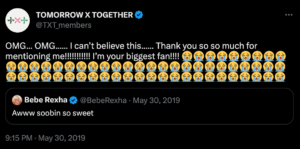 Soobin responds to Rexha tweet.
