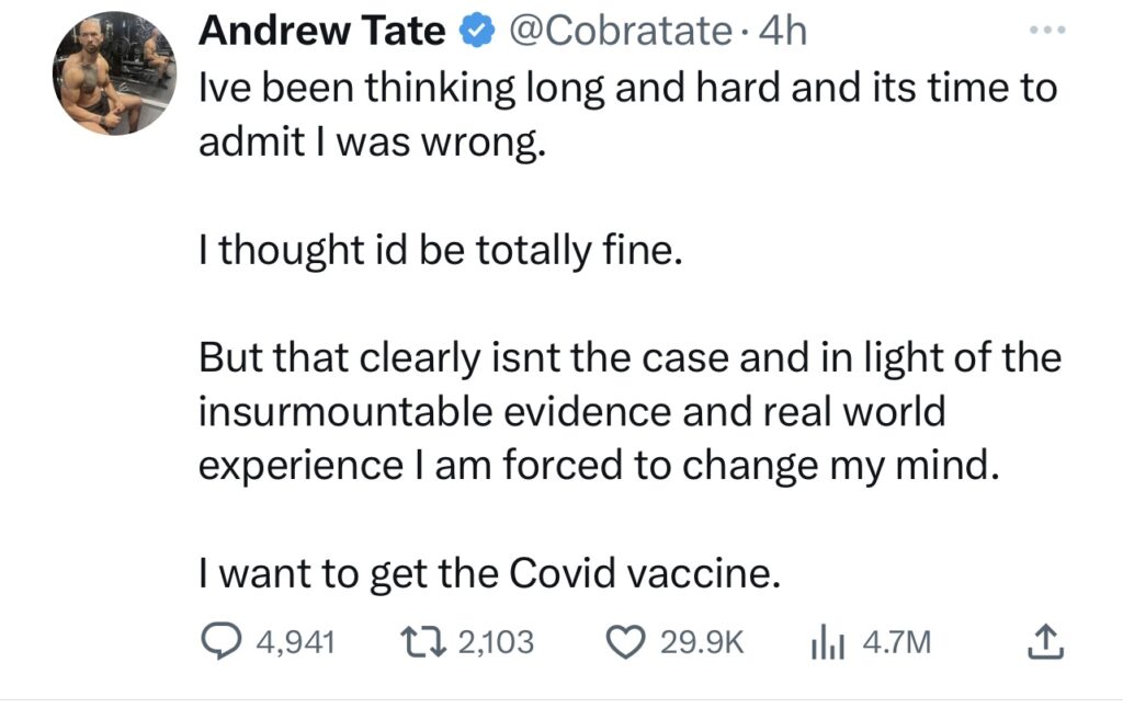 Andrew Tate Getting COVID Vaccine