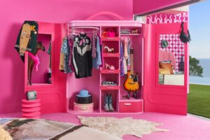 Ken's closet in the dream house. with a guitar and bedazzled fringe trim shirt