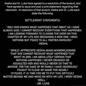 Kesha and Dr. Luke statement