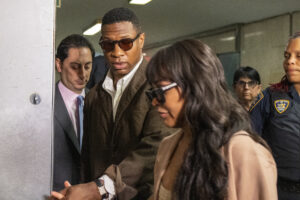 Jonathan Majors in court today for his assault case. Picture with Jonathan Majors is stepping out with his new girlfriend Meagan Good