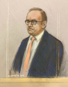 A courtroom sketch of Kevin spacey on the stand.