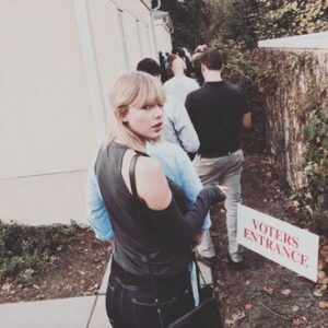 Taylor Swift waiting in line to cast her vote in Nashville.