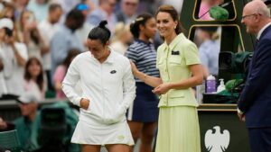 Kate, The Princess of Wales on the Wimbledon court comforting Ons Jabeur after losing the finals.