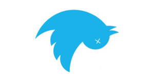 A meme showing the twitter bird turned upside town with a right cross on its eye.