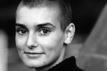 A black and white photo of a young Sinéad O'Connor
