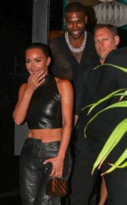Kim Kardashian (front) and Tristian Thompson (behind) leaving Bad Bunny's restaurant in Miami 
