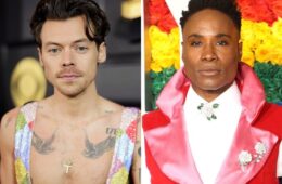 Two photos vertically stitched together of Harry Styles (left) and Billy Porter (right).