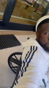 Kevin Hart on instagram stories showing himself in his wheelchair after injury