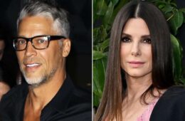 Two close up photos stitched together vertically of Bryan Randall (left) and Sandra Bullock (right)