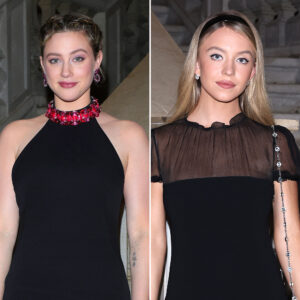 Two photos stitched together vertically. Left: Lili Reinhart. Right: Sydney Sweeney.