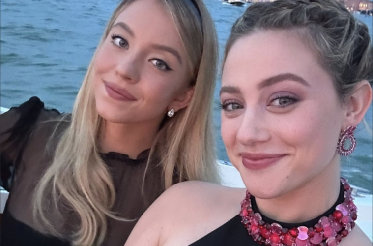 a selfie of Lili Reinhart (right) and Sydney Sweeney on a boat at the Venice Film Festival