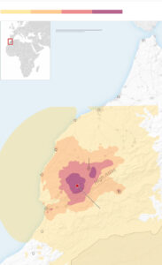 a geographical map of the earthquake in Morocco.