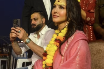 Sunny Leone attends Ganga Aarti with Abhishek Singh in Varanasi