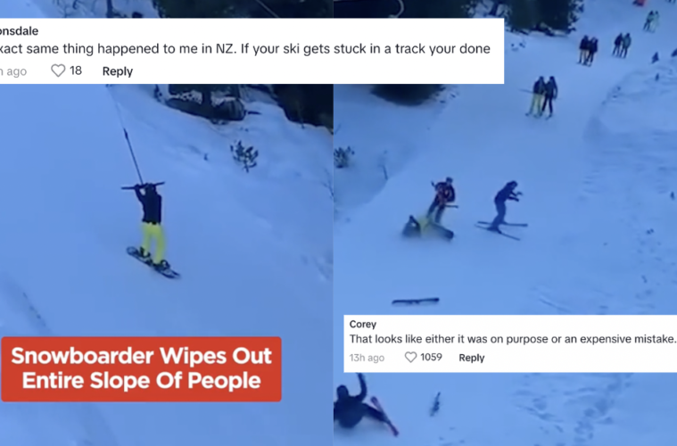 Snowboarder Wipes Out Slope Of People Austria Video Watch