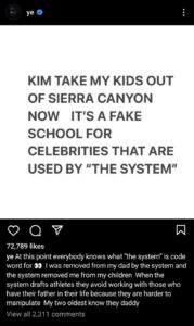 Kanye Wests instagram post