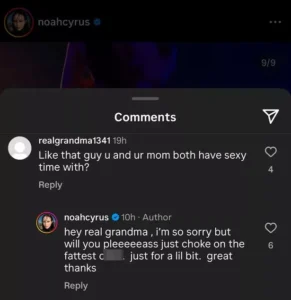 Odgovor Noaha Cyrusa na Instagramu