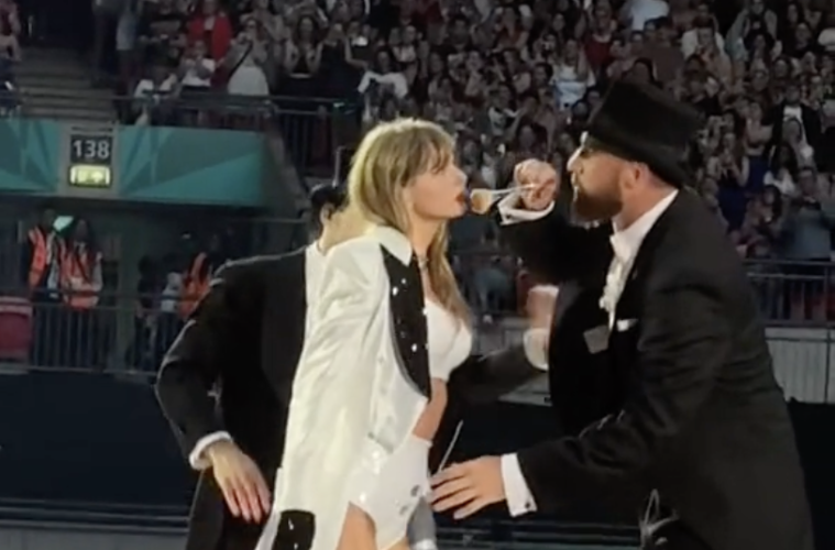 Travis Kelce Onstage With Taylor Swift