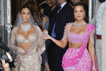 Kim and Khloe Kardashian Stun In Lehengas and Diamonds At Ambani Wedding