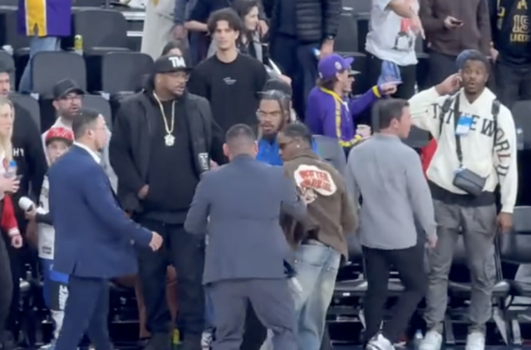 Travis Scott Grabbed By Security Guard NBA Game Video Goes Viral