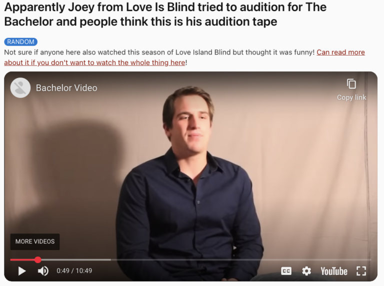 Love is Blind Joey Bachelor Audition Goes Viral For Being "Cringey"