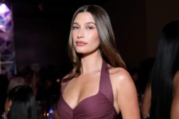 Hailey Bieber Stuns in Purple at Fashion Trust Awards