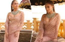 Jennifer Lopez Stuns in Emeralds and a Crystal Saree at Indian Wedding