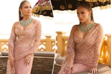 Jennifer Lopez Stuns in Emeralds and a Crystal Saree at Indian Wedding