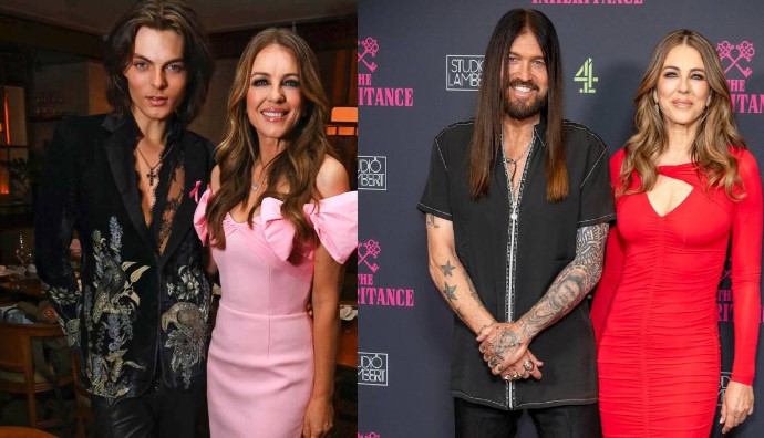 Elizabeth Hurley Caught Between Son Damian and Billy Ray Cyrus