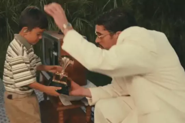 Bad Bunny hands Grammy to young boy at halftime